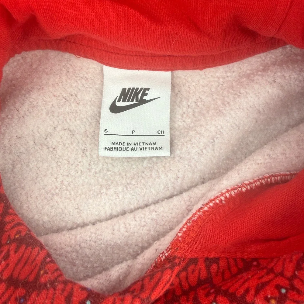 Nike Sportswear Club Fleece All Over Print Logo Hoodie Red Black Mens Small
